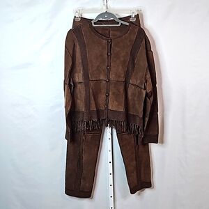 S.M.H Womens Brown Leather Pant & Jacket Suit Size 8